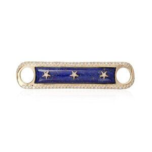 Lapis Inlay Diamond 14K (18k Custom) Yellow Gold Frame Star Bar Charm Bracelet